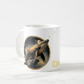 宇宙の優雅さ、黄金の黒いクジラ コーヒーマグカップ (正面左)