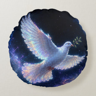 宇宙の光に浮かぶ神秘的な平和の鳩 ラウンドクッション