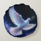 宇宙の光に浮かぶ神秘的な平和の鳩 ラウンドクッション (裏面)