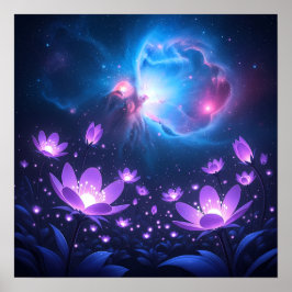 宇宙の光の下に咲く銀河の花園 ポスター