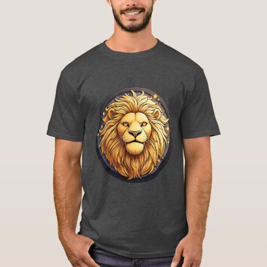 宇宙の円の中のゴールデンライオン Tシャツ (正面)