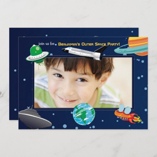 宇宙の冒険の写真の招待状 招待状 (正面/裏面)