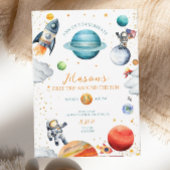 宇宙の冒険 水彩 宇宙 誕生日 招待状