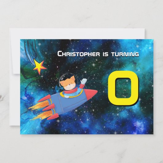 宇宙の動物 宇宙飛行士 ロケット船 銀河 星 招待状 (裏面)