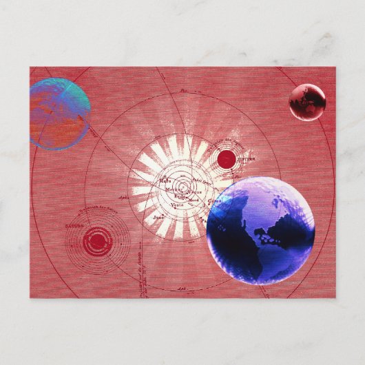 宇宙の地図と地球儀 ポストカード (正面)