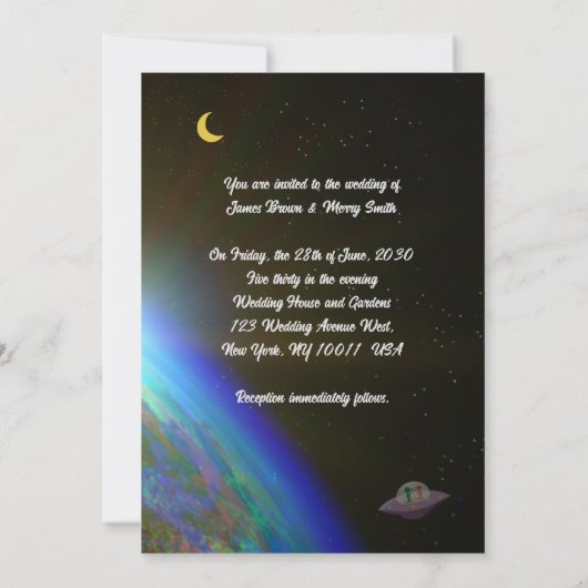 宇宙の地球の恋する宇宙飛行士たちのウェディング 招待状 (裏面)