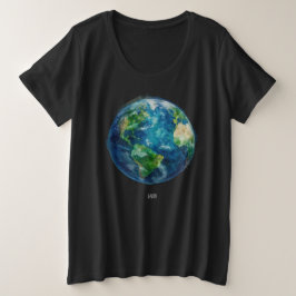 宇宙の地球を描いたTシャツ プラスサイズTシャツ