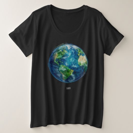 宇宙の地球を描いたTシャツ プラスサイズTシャツ (デザイン正面)