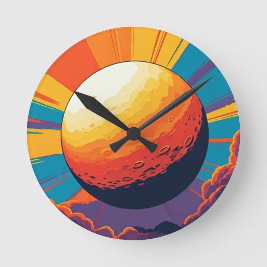 宇宙の夕焼けウォールクロック ラウンド壁時計 (正面)