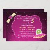 宇宙の外国の女の子の誕生日のパーティの招待状 招待状 (正面/裏面)