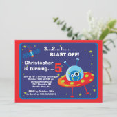 宇宙の外国の子供の誕生日のパーティの招待状 招待状 (スタンド正面)