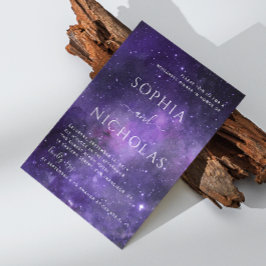 宇宙の夜星。パープル宇宙リハーサルディナー 招待状