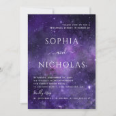 宇宙の夜星。パープル宇宙リハーサルディナー 招待状 (正面)