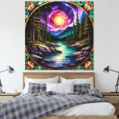 宇宙の夜空の下の森林の流れ キャンバスプリント (インサイチュ (寝室))