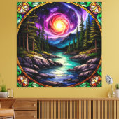 宇宙の夜空の下の森林の流れ キャンバスプリント (インサイチュ (リビング))