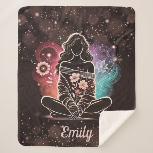 宇宙の夢の中の穏やかなフローラ シェルパブランケット (正面)
