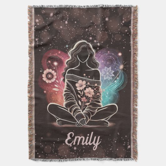 宇宙の夢の中の穏やかなフローラ スローブランケット (正面縦)