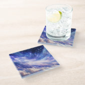 宇宙の夢の風景：渦巻く星空と星空の夜 ガラスコースター (アングル)