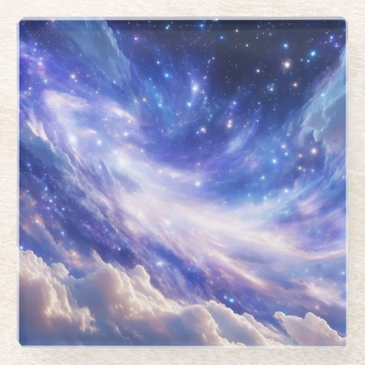 宇宙の夢の風景：渦巻く星空と星空の夜 ガラスコースター (正面)