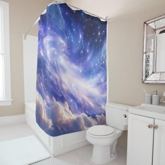 宇宙の夢の風景：渦巻く星空と星空の夜 シャワーカーテン (インサイチュ)
