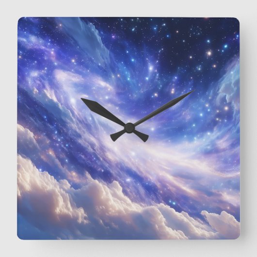 宇宙の夢の風景:渦巻く星空と星空の夜 スクエア壁時計 (正面)