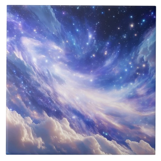 宇宙の夢の風景：渦巻く星空と星空の夜 タイル (正面)