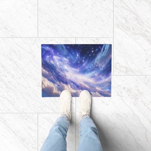 宇宙の夢の風景：渦巻く星空と星空の夜 ドアマット (室内)