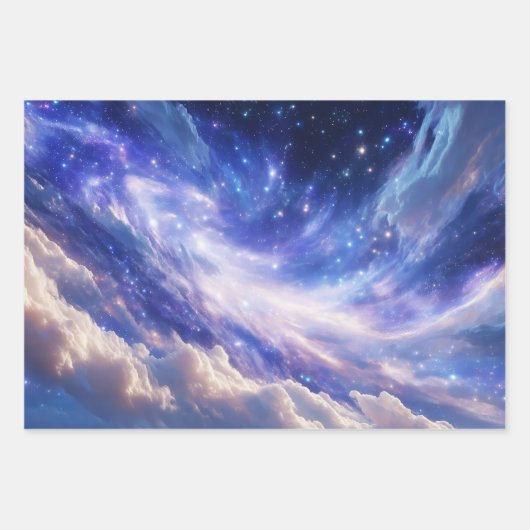 宇宙の夢の風景:渦巻く星空と星空の夜 ラッピングペーパーシート (正面)