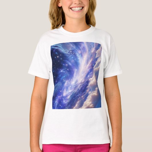 宇宙の夢の風景：渦巻く星空と星空の夜 Tシャツ (正面)