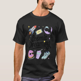 宇宙の夢を見る スペースキャット 月 ロケット 星 軌道 Tシャツ