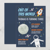 宇宙の大冒険！アウト・オブ・ディス・ワールド・アウター・スペース・キッズ誕生日パーティー 招待状 (正面/裏面)