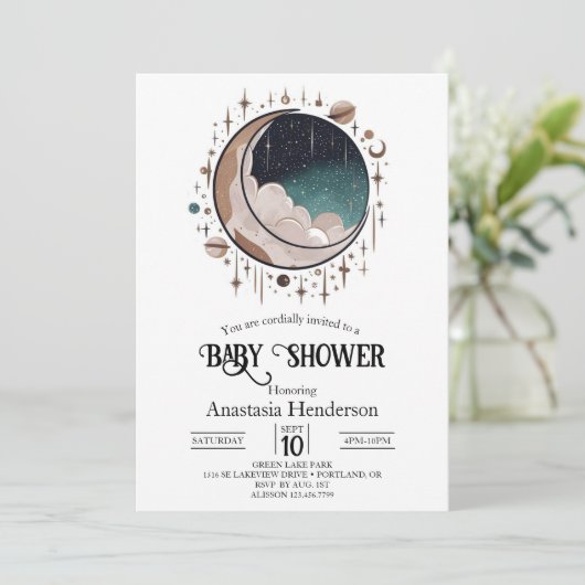 宇宙の天の星ベビーシャワー 招待状 (スタンド正面)
