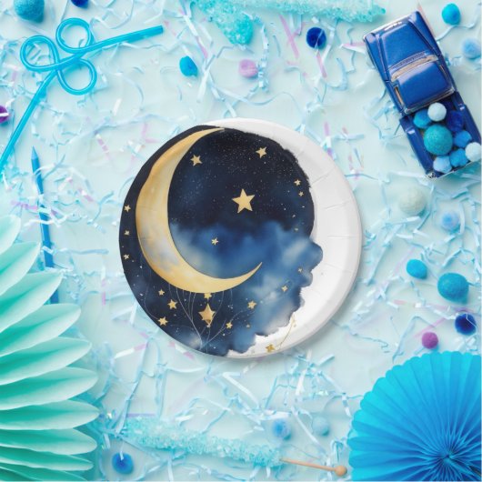 宇宙の天体の水色の赤ちゃんシャワー ペーパープレート (パーティー)
