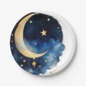 宇宙の天体の水色の赤ちゃんシャワー ペーパープレート (正面)