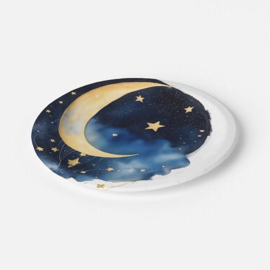 宇宙の天体の水色の赤ちゃんシャワー ペーパープレート (アングル)