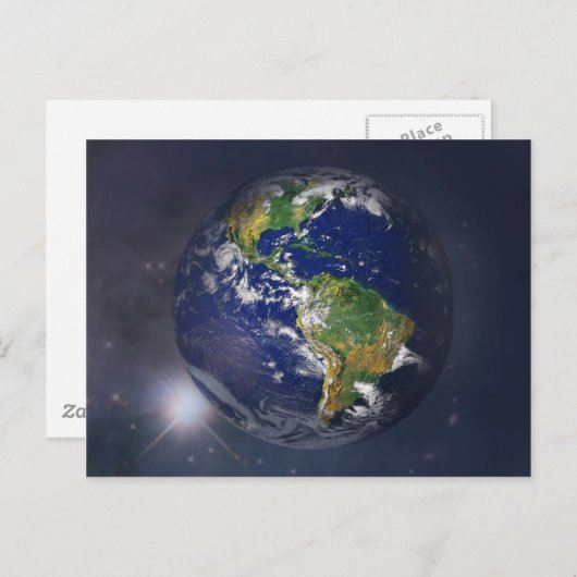 宇宙の太陽の上に昇る惑星の地球 ポストカード (正面/裏面)