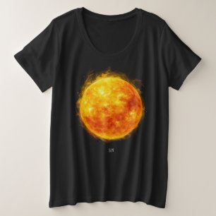 宇宙の太陽の絵がプリントされたTシャツ プラスサイズTシャツ