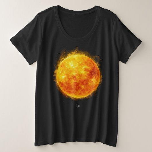 宇宙の太陽の絵がプリントされたTシャツ プラスサイズTシャツ (デザイン正面)
