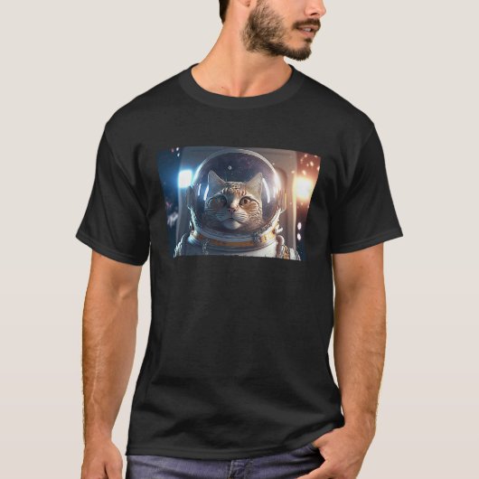宇宙の奥深くにいる猫の宇宙飛行士 Tシャツ (正面)