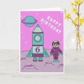 宇宙の女の子 月でハッピーバースデー カード (黄色い花)