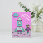 宇宙の女の子 月の上で ハッピーバースデー ポストカード (スタンド正面)