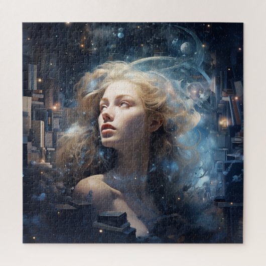 宇宙の女性が本に囲まれ ジグソーパズル (縦)