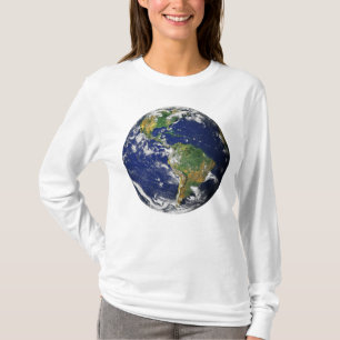 宇宙の女性の長袖からの惑星の地球 Tシャツ