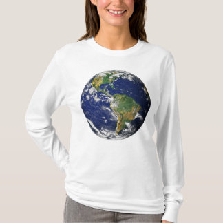 宇宙の女性の長袖からの惑星の地球 Tシャツ