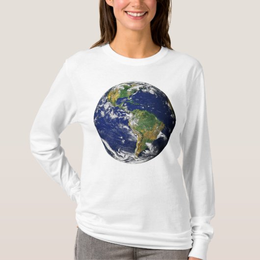 宇宙の女性の長袖からの惑星の地球 Tシャツ (正面)