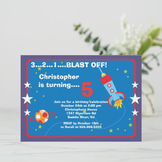 宇宙の子供の誕生日のパーティの招待状 招待状 (スタンド正面)