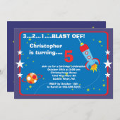 宇宙の子供の誕生日のパーティの招待状 招待状 (正面/裏面)