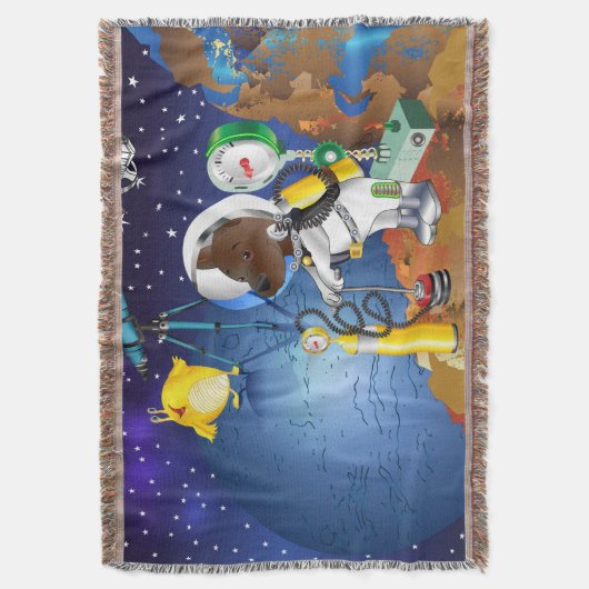 宇宙の子犬と宇宙望遠鏡を持つエイリアン スローブランケット (正面縦)