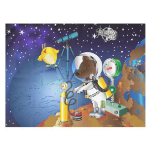 宇宙の子犬と宇宙望遠鏡を持つエイリアン テーブルクロス
