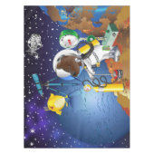 宇宙の子犬と宇宙望遠鏡を持つエイリアン テーブルクロス (正面)